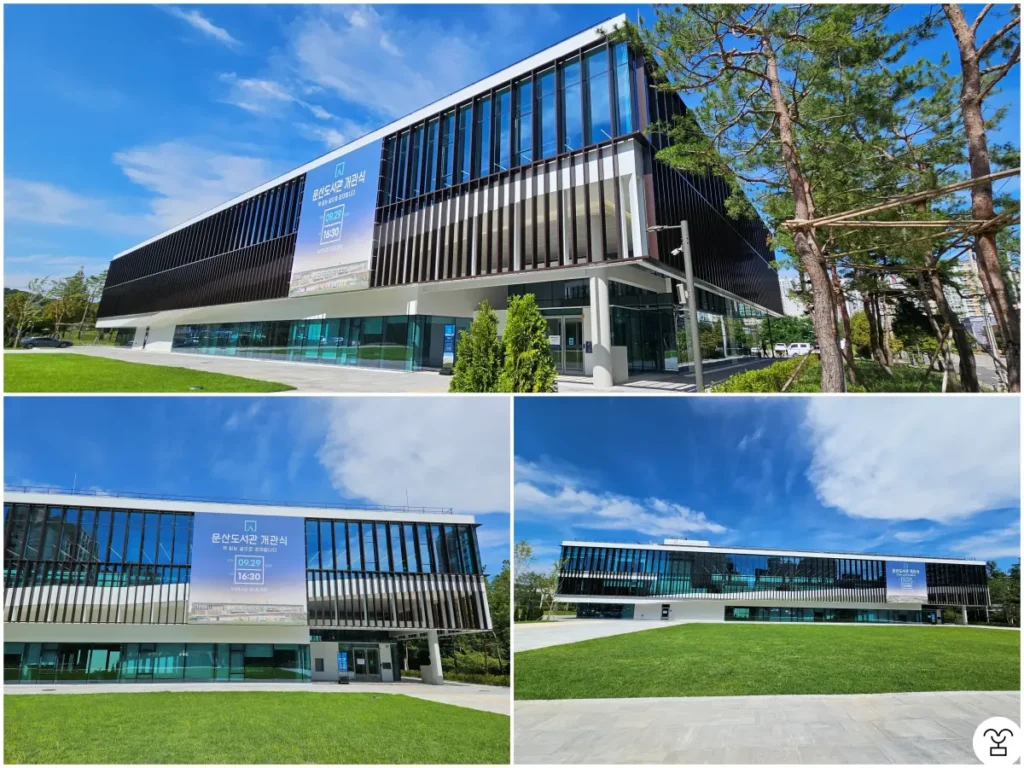 文山図書館の外観、芝生広場